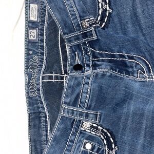 Miss Me Blue Denim Jeans with White Accents